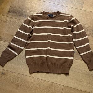 Ralph Lauren Brown and Cream Striped Crewneck Sweater